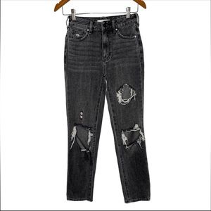 Pacsun | Mom Jean - High Rise | Destroyed Black Charcoal Wash | 100% Cotton | 27